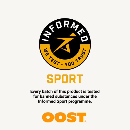 OOST Regen & Recover logo with "Informed Sport" certification and text about testing for banned substances.